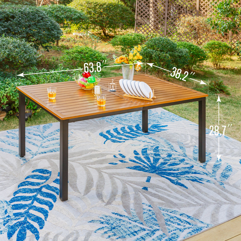 PHI VILLA Patio Wood-Like Rectangle Steel Dining Table