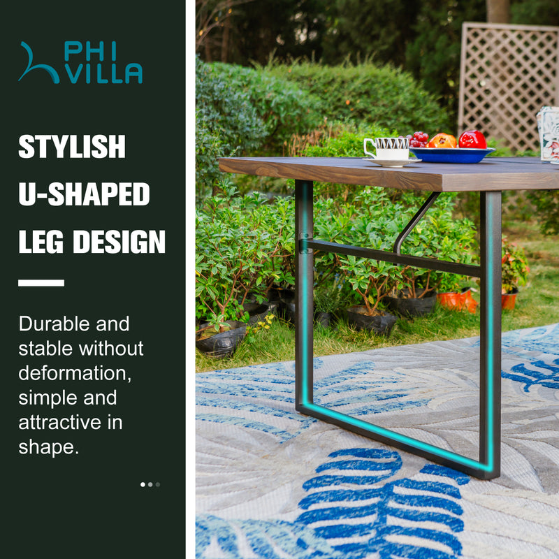 PHI VILLA 7-Piece Patio Dining Set 6 Ratta Haiti Chairs and Steel Rectangle Table