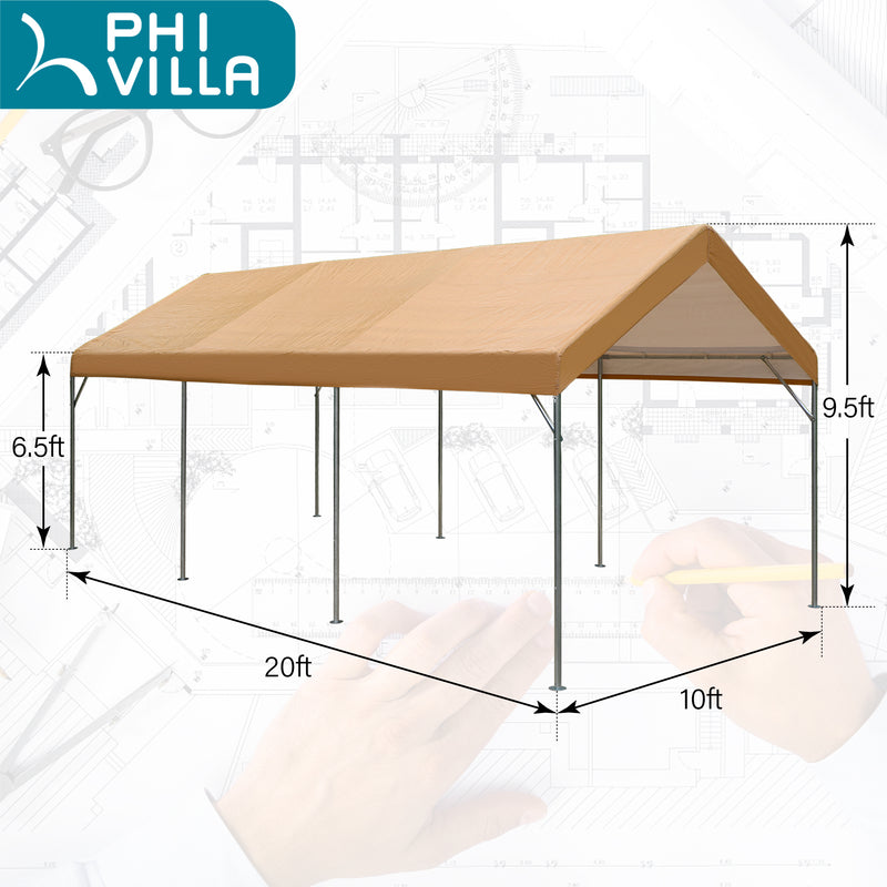 PHI VILLA 10x20 ft Heavy Duty Carport Car Canopy Instant Garage Party Tent