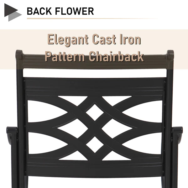 PHI VILLA 6-Piece Outdoor Dining Set with 10ft Umbrella & Steel Square Table & Swivel Steel Chairs