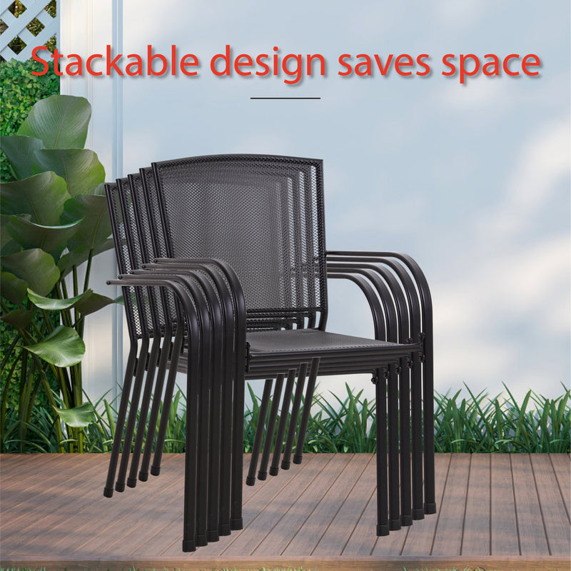 Phi Villa 7-Piece Outdoor Dining Set 6 Mesh Fixed Chairs & Steel Rectangle Table