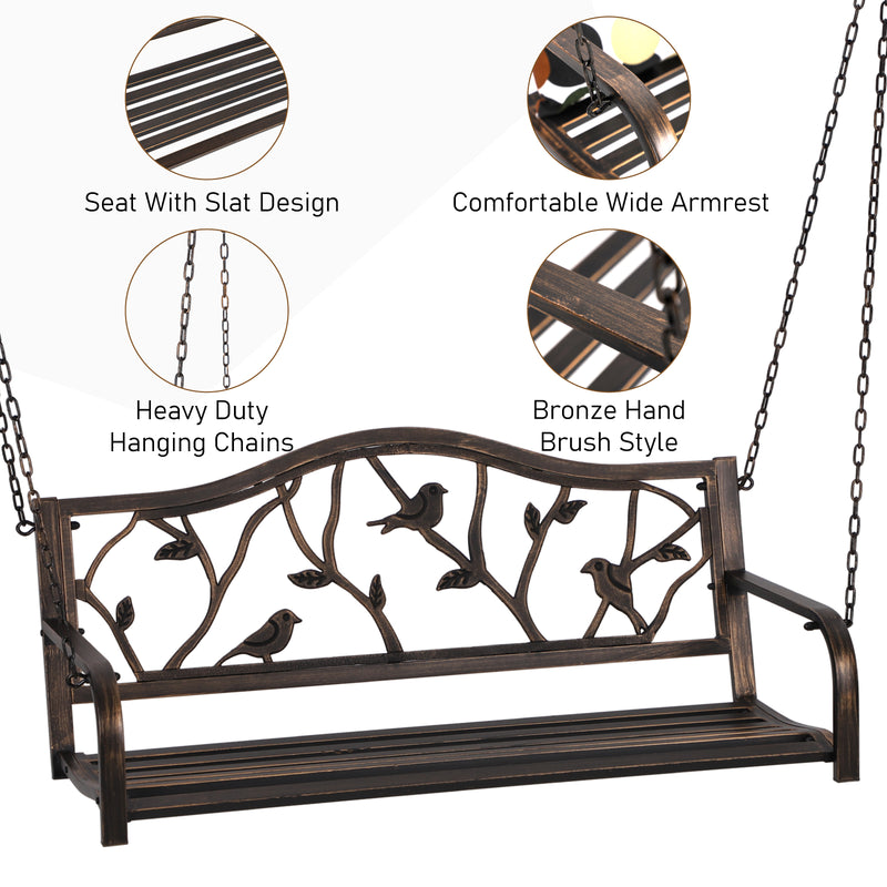 Phi Villa Metal Outdoor Porch Swing, Hanging Patio Bench