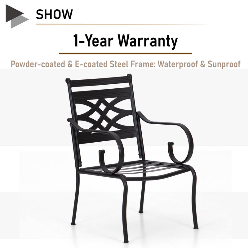 PHI VILLA Patio Fixed Steel Dining Chairs-Set of 2