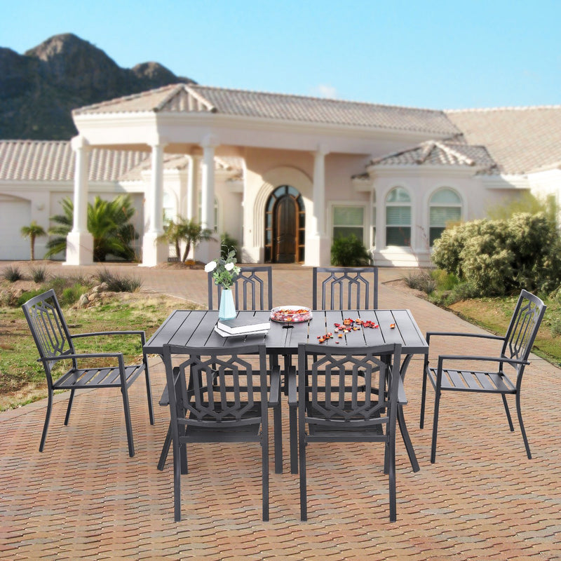 7-Piece Patio Dining Set With Stackable Chairs for Garden, Backyard PHI VILLA