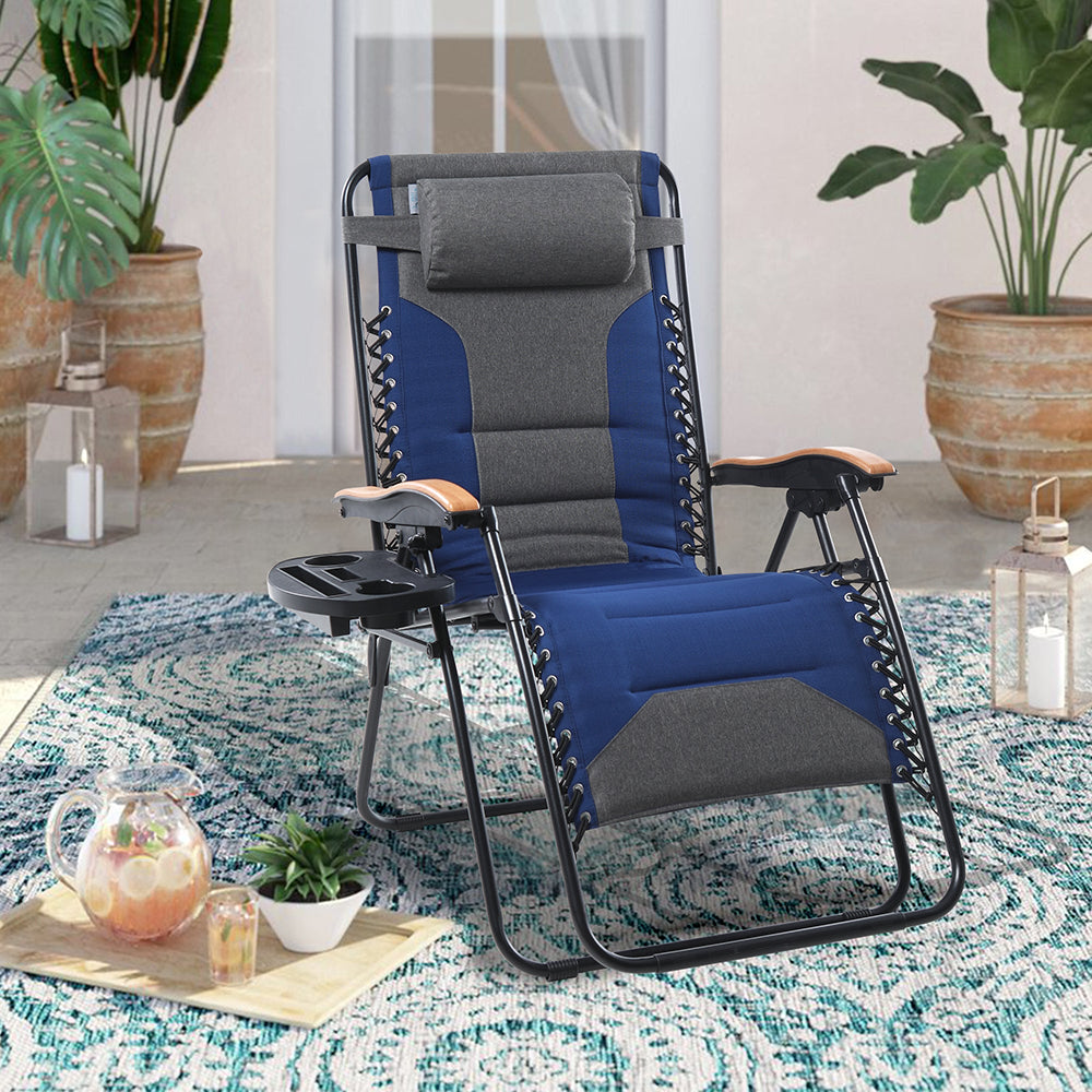 Patio Padded Oversize Recliner Zero Gravity Chair with Cup Holder