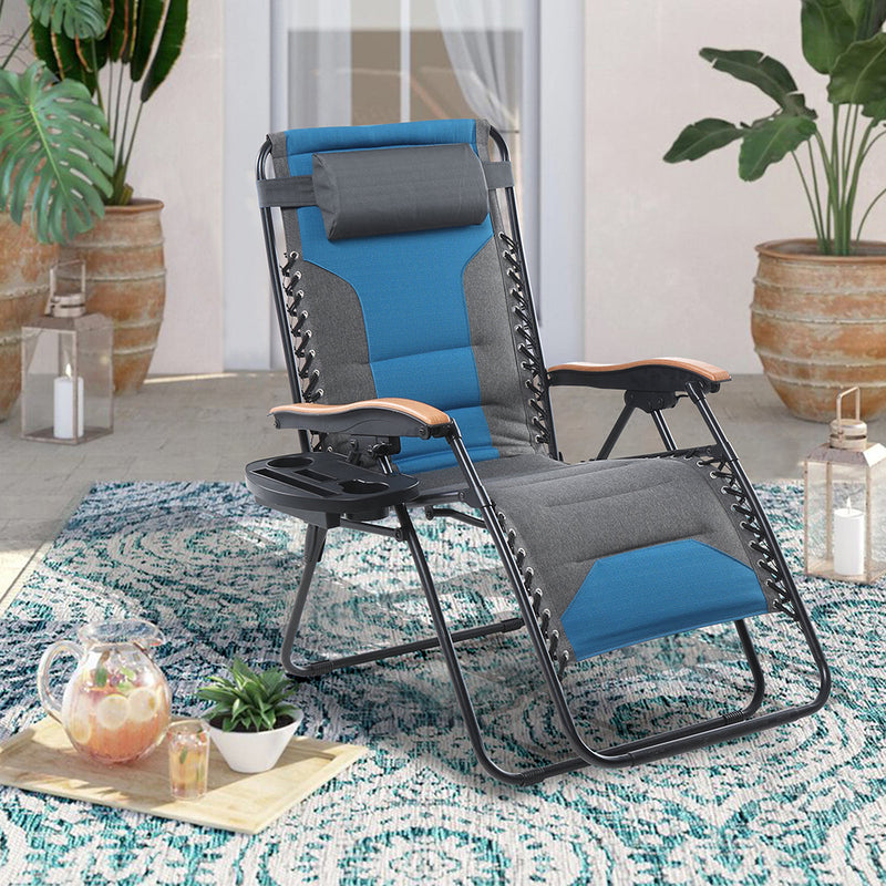 Phi Villa Patio Padded Oversize Recliner Zero Gravity Chair with Cup Holder