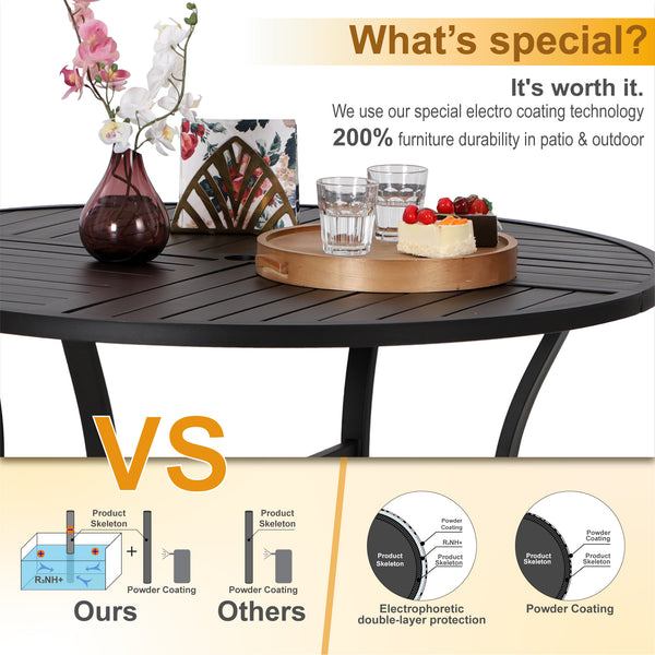 Phi Villa 42‘’ Outdoor Metal Slat Steel Round Dining Table