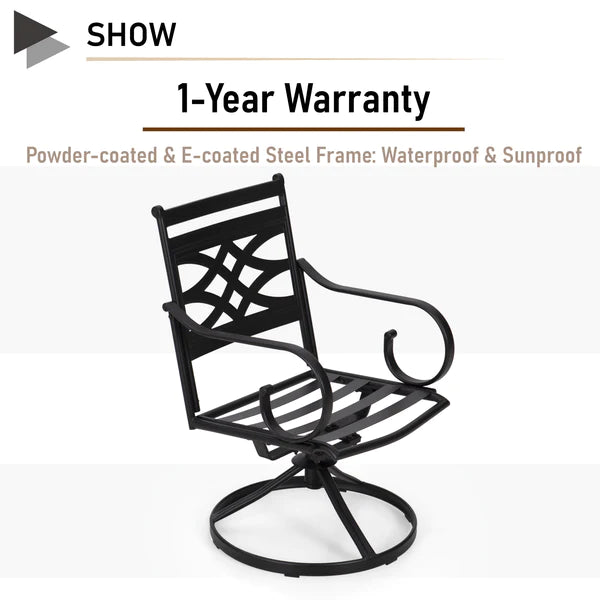 PHI VILLA 6-Piece Outdoor Dining Set with 10ft Umbrella & Steel Square Table & Swivel Steel Chairs