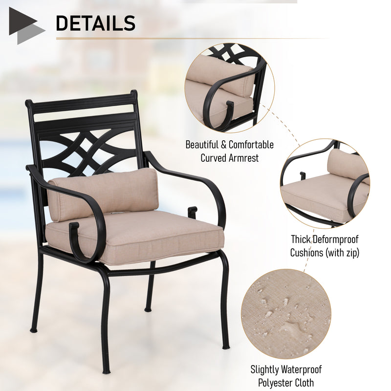 PHI VILLA 7 Piece Patio Dining Set with Acacia Wood Table & Steel Fixed Chairs