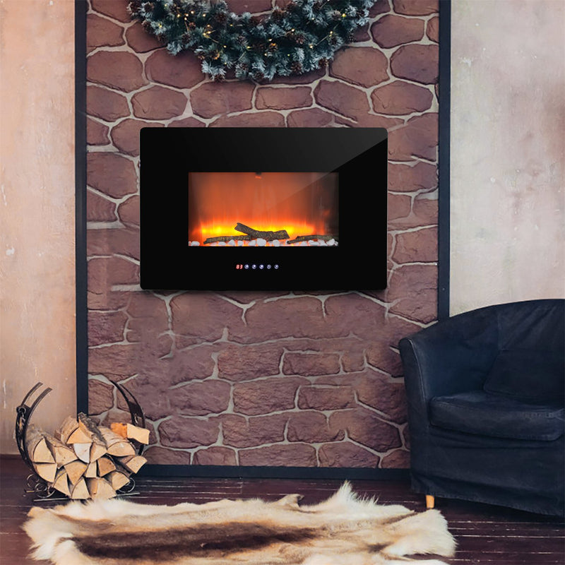 PHI VILLA 30 Inch Wall Mounted & Freestanding Curved Panel Remote Control Electric Fireplace