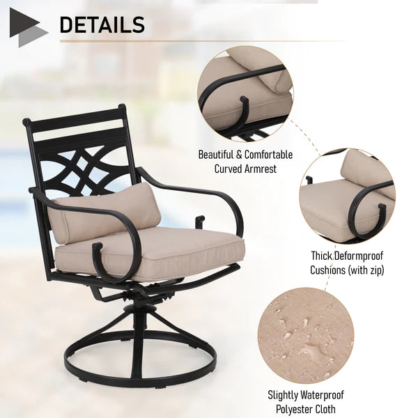 PHI VILLA 6-Piece Outdoor Dining Set with 10ft Umbrella & Steel Square Table & Swivel Steel Chairs