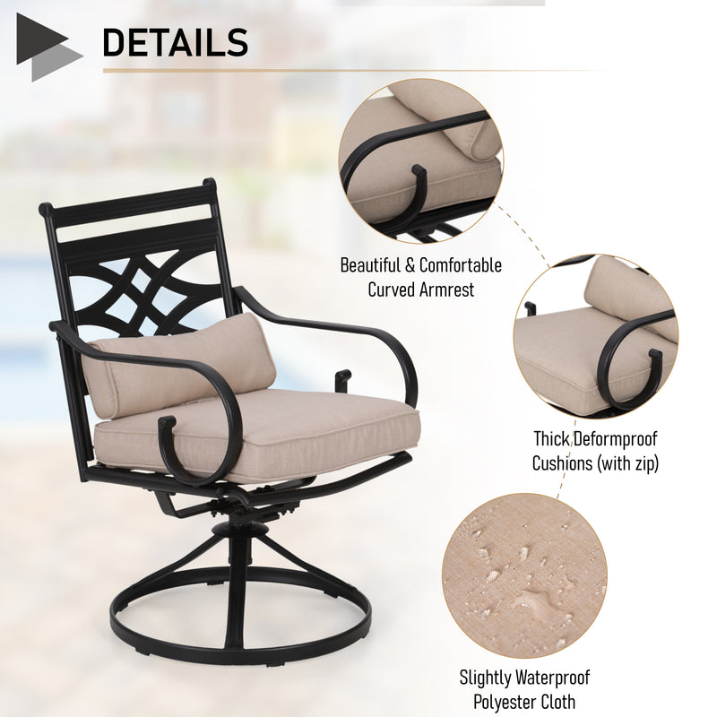 PHI VILLA 7-Piece Patio Dining Set 6 Swivel Chairs and Steel Rectangle Table