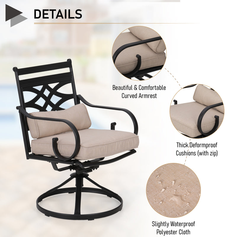 PHI VILLA 5-Piece Patio Steel Swivel Chairs & 50000BTU Square Fire Pit Table