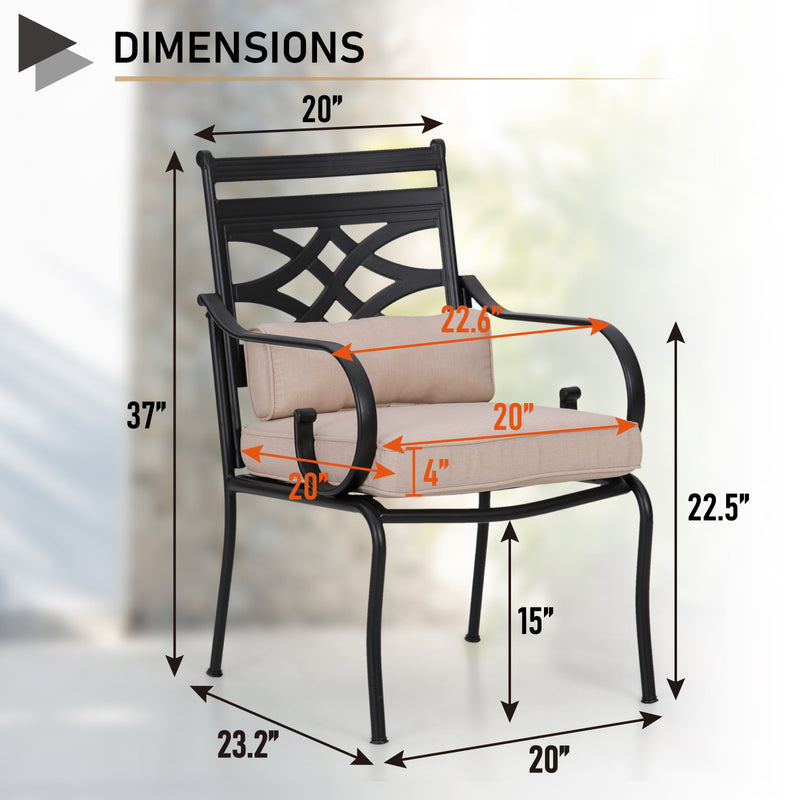 PHI VILLA 7 Piece Patio Dining Set with Acacia Wood Table & Steel Fixed Chairs