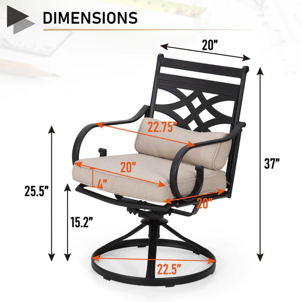 PHI VILLA 6-Piece Outdoor Dining Set with 10ft Umbrella & Steel Square Table & Swivel Steel Chairs