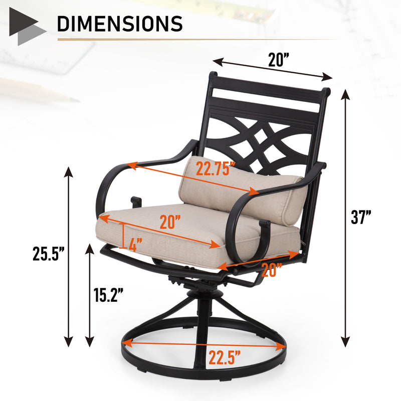 PHI VILLA 7-Piece Patio Dining Set 6 Swivel Chairs and Steel Rectangle Table