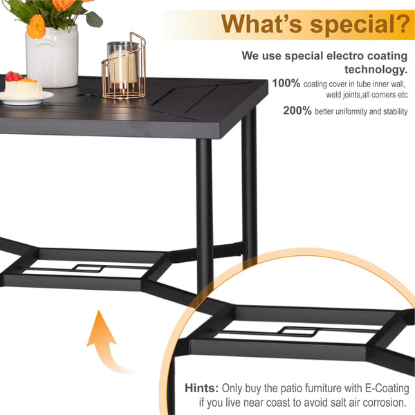 PHI VILLA 3/5 Piece Outdoor Bar Stool Set with Steel Square Table & Textilene Swivel Bar Stools
