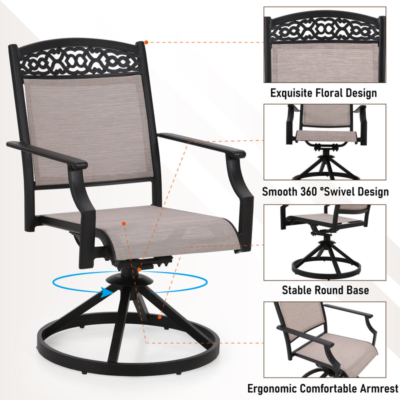 PHI VILLA 2-Piece Patio Swivel Textilene Dining Chairs