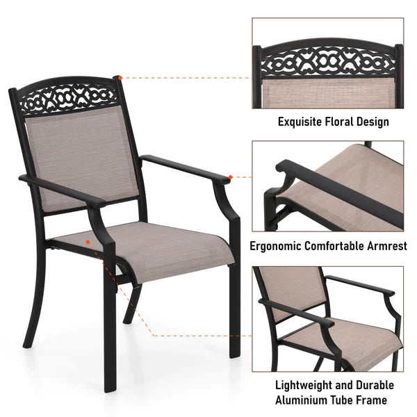 PHI VILLA 8-Piece Outdoor Dining Set with 13ft Umbrella & Rectangle Steel Table & Textilene Fixed Chairs