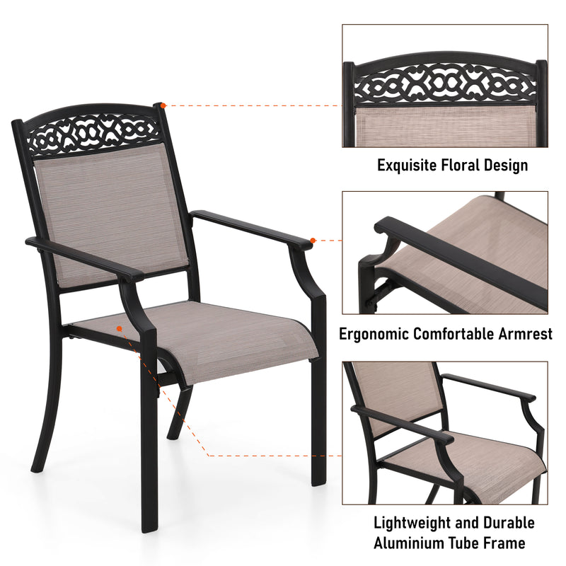 PHI VILLA 2-Piece Outdoor Textilene Fixed Dining Chairs
