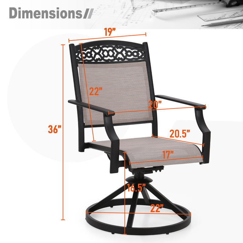 PHI VILLA 2-Piece Patio Swivel Textilene Dining Chairs