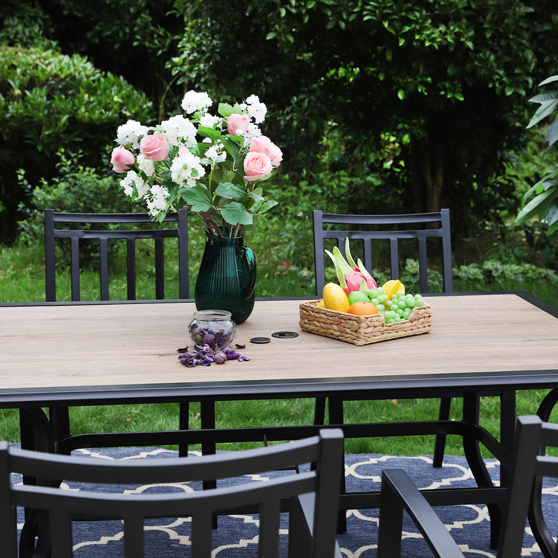 Phi Villa Wood-look Rectangle Steel Patio Outdoor Dining Table