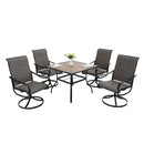PHI VILLA 5-Piece Patio Dining Set With Wood-look Table & 4 Padded Textilene Swivel Chairs