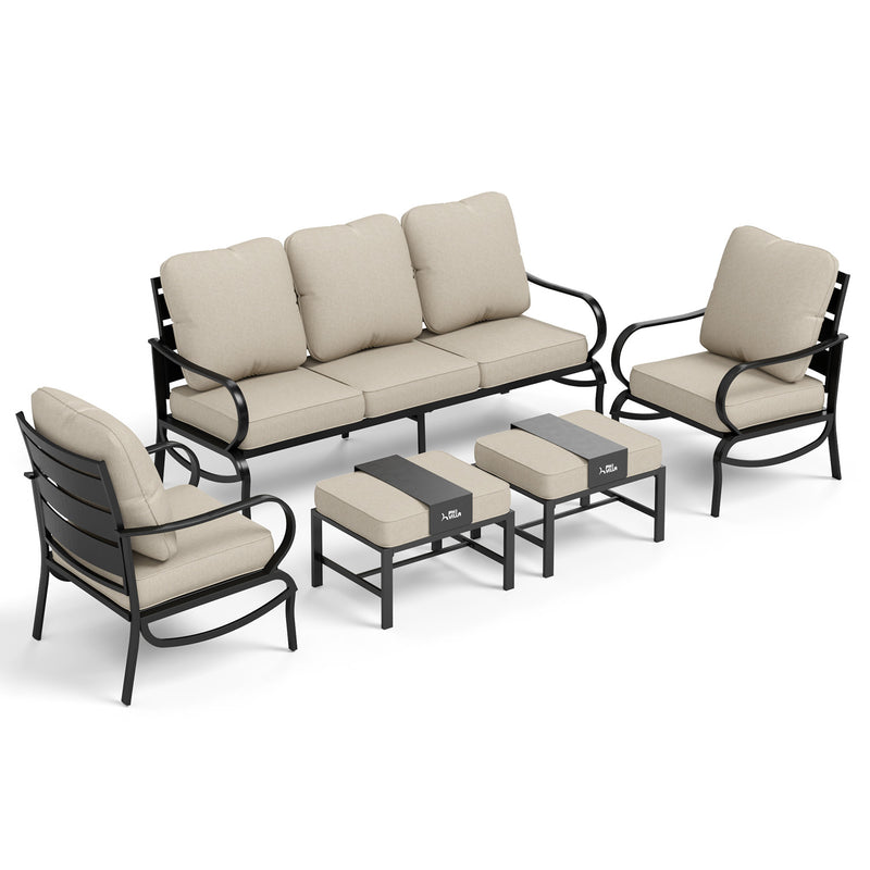 Phi Villa 7-Seater Patio Steel Sofa with Multi-functional Ottomans