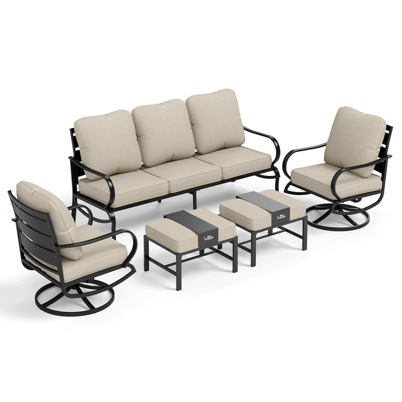 Phi Villa 7-Seat Patio Steel Luxurious Comfortable Conversation Sofa Set with Multifunctional Ottomans