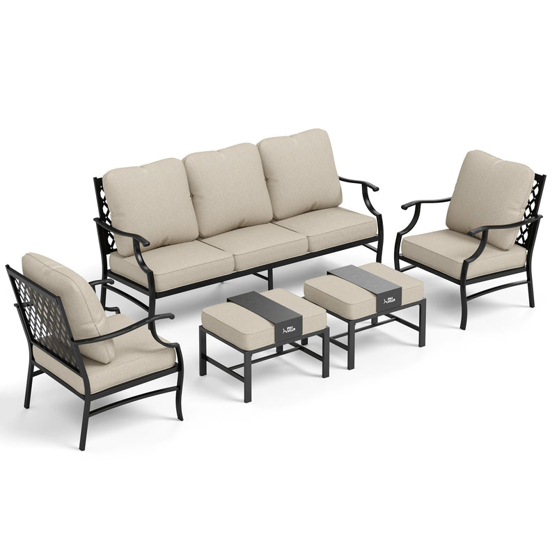 Phi Villa 7-Seater Patio Steel Sofa With Cushions And Multi-fuctional Ottomans