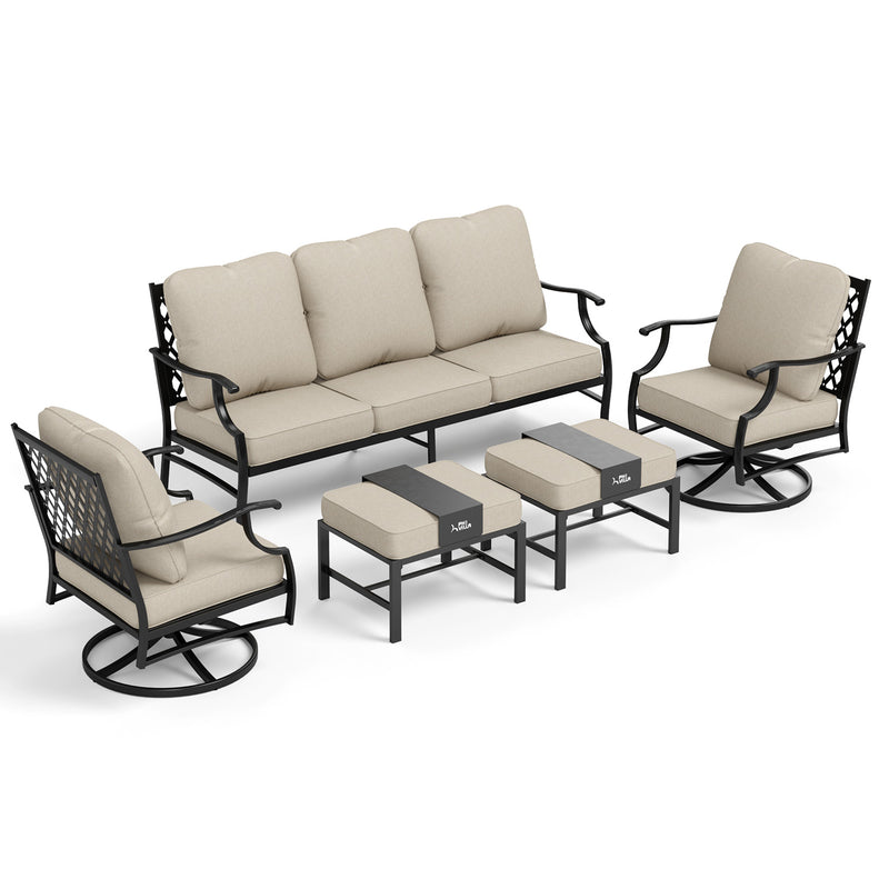 Phi Villa 7-Seater Patio Steel Sofa With Cushions And Multi-fuctional Ottomans