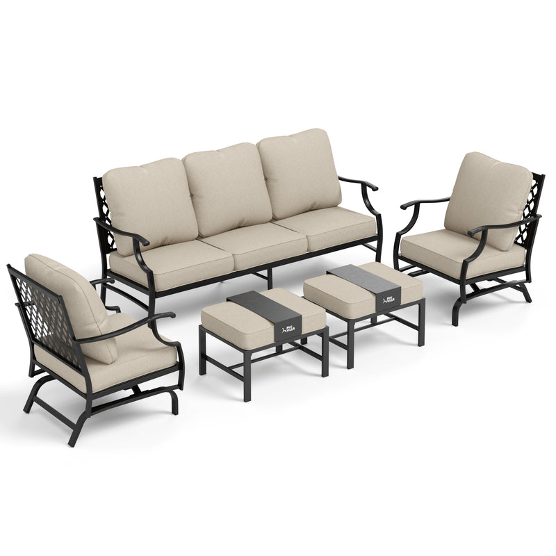 Phi Villa 7-Seater Patio Steel Sofa With Cushions And Multi-fuctional Ottomans