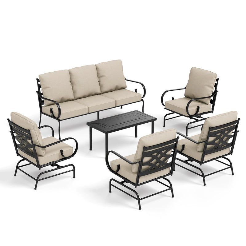 Phi Villa 7-Seat Outdoor Steel Conversation Sofa Set With Coffee Table