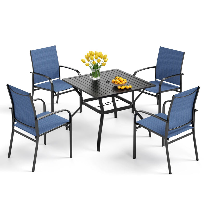 PHI VILLA 5 PCS Patio Dining Set 4 Textilene Fixed Chairs & Square Table