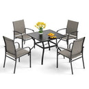 Phi Villa 5-Pcs Patio Dining Set 4 Textilene Fixed Chairs & Table