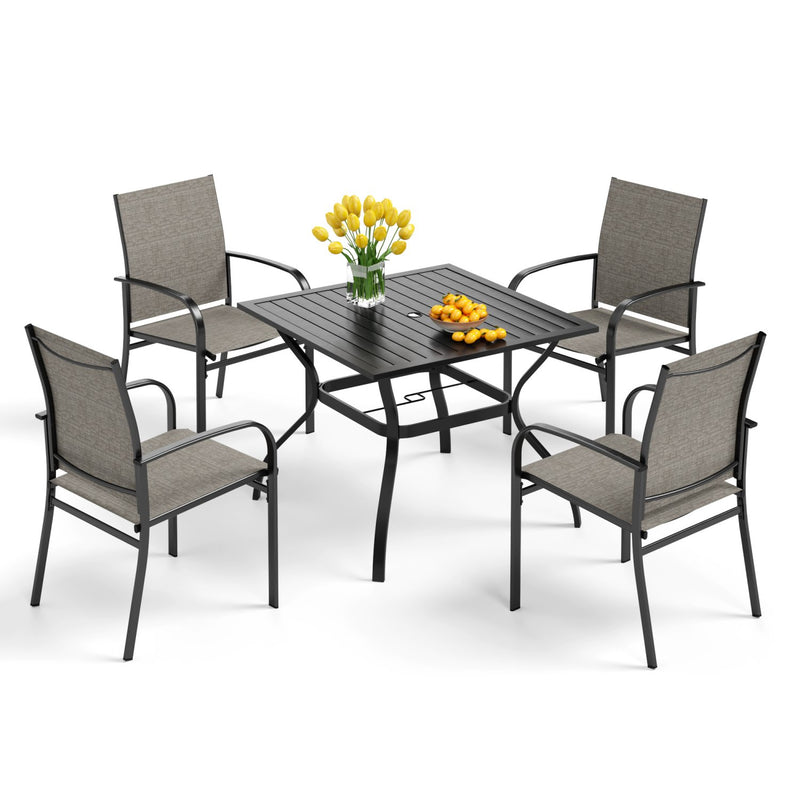 PHI VILLA 5 PCS Patio Dining Set 4 Textilene Fixed Chairs & Square Table