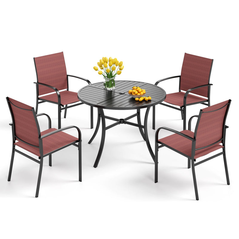 PHI VILLA 5 PCS Patio Dining Set 4 Textilene Fixed Chairs & Square Table