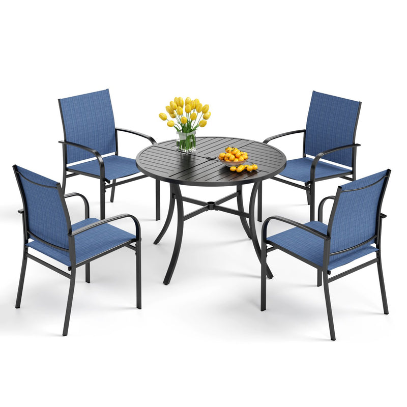Phi Villa 5-Pcs Patio Dining Set 4 Textilene Fixed Chairs & Table