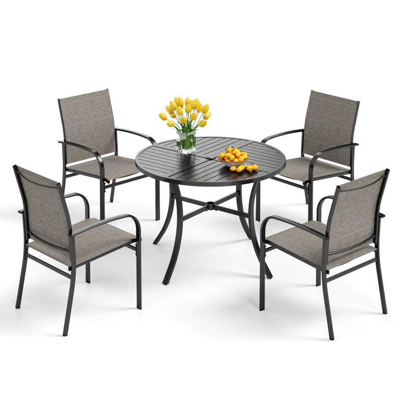 PHI VILLA 5 PCS Patio Dining Set 4 Textilene Fixed Chairs & Square Table