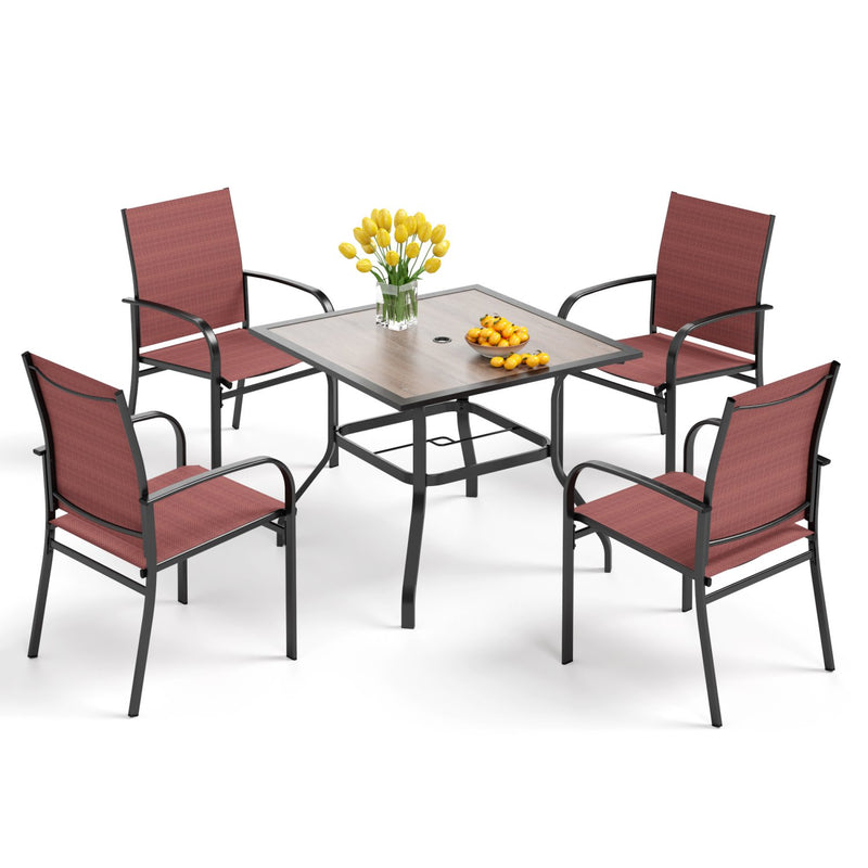 PHI VILLA 5 PCS Patio Dining Set 4 Textilene Fixed Chairs & Square Table