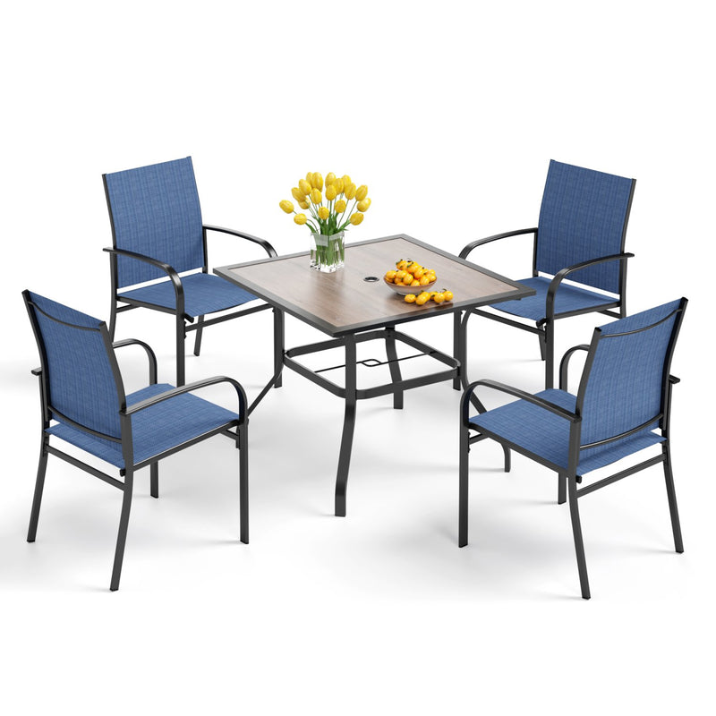 Phi Villa 5-Pcs Patio Dining Set 4 Textilene Fixed Chairs & Table