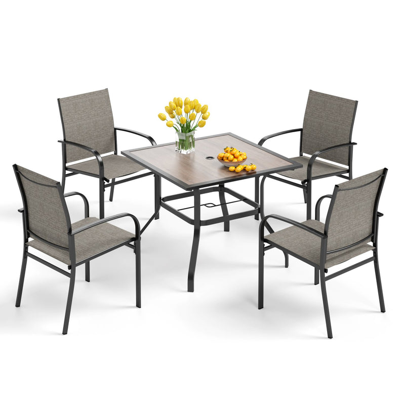 PHI VILLA 5 PCS Patio Dining Set 4 Textilene Fixed Chairs & Square Table