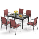 PHI VILLA 7 PCS Outdoor Dining Set 6 Textilene Fixed Chairs & Adjustable Table