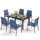 PHI VILLA 7 PCS Outdoor Dining Set 6 Textilene Fixed Chairs & Adjustable Table