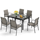 PHI VILLA 7 PCS Outdoor Dining Set 6 Textilene Fixed Chairs & Adjustable Table