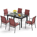PHI VILLA 7 PCS Outdoor Dining Set 6 Textilene Fixed Chairs & Adjustable Table