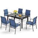 PHI VILLA 7 PCS Outdoor Dining Set 6 Textilene Fixed Chairs & Adjustable Table