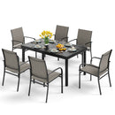 PHI VILLA 7 PCS Outdoor Dining Set 6 Textilene Fixed Chairs & Adjustable Table