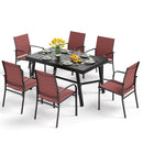 PHI VILLA 7 PCS Outdoor Dining Set 6 Textilene Fixed Chairs & Adjustable Table