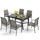 PHI VILLA 7 PCS Outdoor Dining Set 6 Textilene Fixed Chairs & Adjustable Table